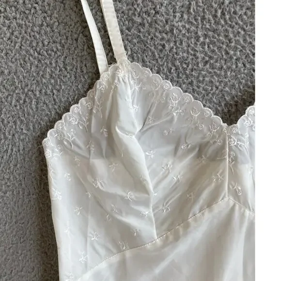 Vintage Slip Chemise Dress Medium 38 Sheer Embroidery White Lingerie Coquette - Picture 2 of 14